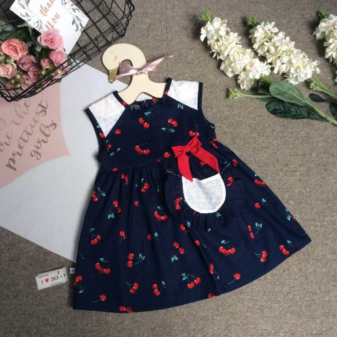 Váy vai ren bé gái xuân hè - size 2-6-